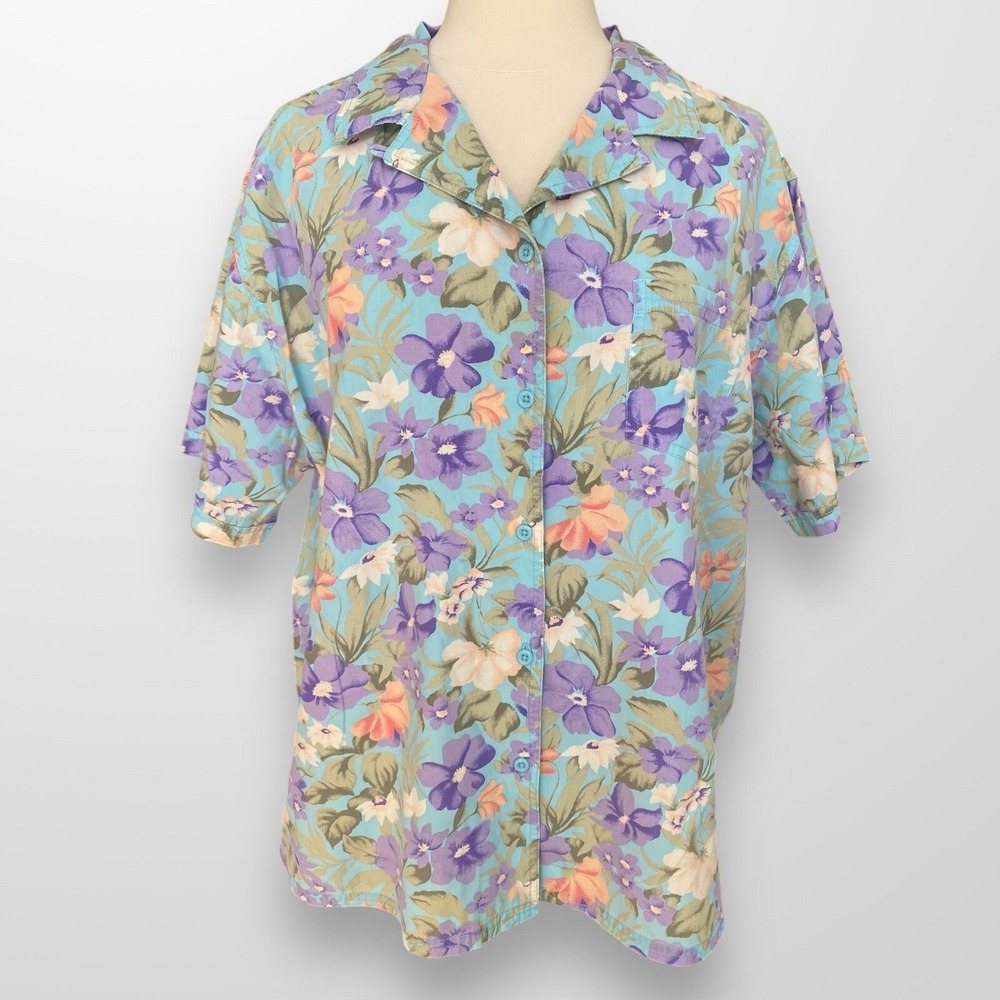 Bobbie Brooks Woman Size 22 / 24W Top‎ Shirt Button Front Floral Hawaiian